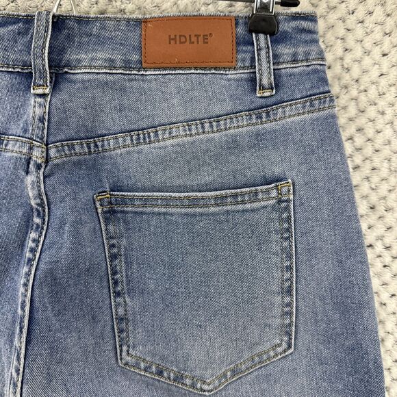 HDLTE Jeans Women M Blue Medium Denim Wash Wide Leg High Rise 5 Pockets Stretchy - Picture 10 of 16